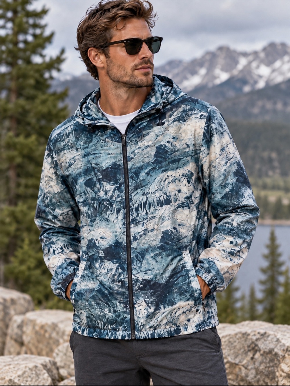 NWT Guess Men’s Mountain Printed Nylon Jacket